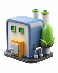 3D Icon as Electric boiler and industrial warehouse concept as An electric boiler paired with an industrial warehouse representing the use of eco friendly heating in manufacturing ideal for clean and 