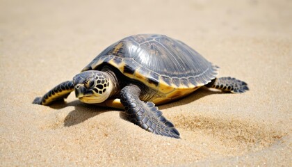 Obraz premium Sea turtles gentle journey on the beach
