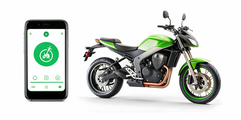 3D Icon as Electric motorcycle and fitness app concept as An electric motorcycle paired with a fitness app representing the combination of eco friendly transport and health oriented technology perfect