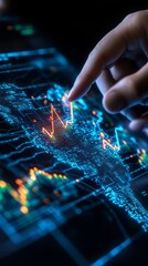 A close-up of a finger interacting with a digital financial graph, showcasing data analysis and trend visualization technology.