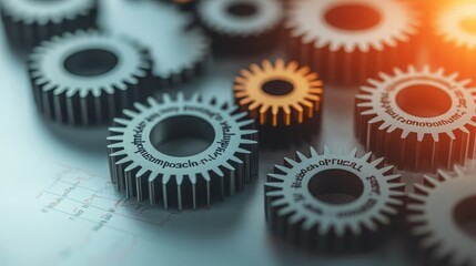 A close-up view of metallic gears showcasing intricate details and textures, symbolizing engineering and machinery innovation.