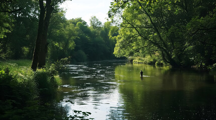 Fly fishing on an English river.