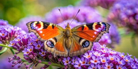 Peacock Butterfly on Purple Flowers, Macro Photography, Butterfly, Flower, Insect , Nature