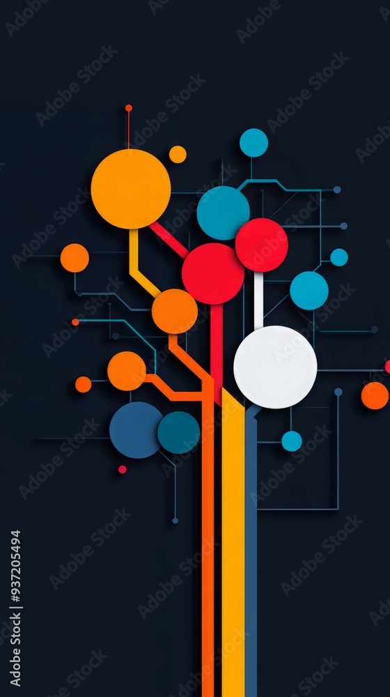 Poster a vibrant abstract design featuring colorful circles and lines, representing creativity and modern t
