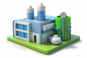 3D Icon as Hydrogen fuel cell and factory assembly concept as A hydrogen fuel cell paired with a factory assembly representing advanced renewable energy solutions in manufacturing perfect for isolated