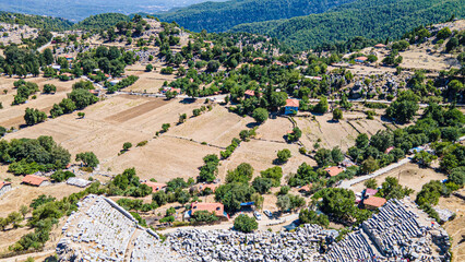 The scenic views of the ancient theater of Selge, which was an important city in ancient Pisidia...