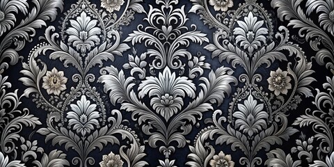 Silver and Black Floral Damask Wallpaper, Floral, Damask, Wallpaper, Design