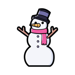 Snowman with a hat and a scarf. Vector cartoon icon design