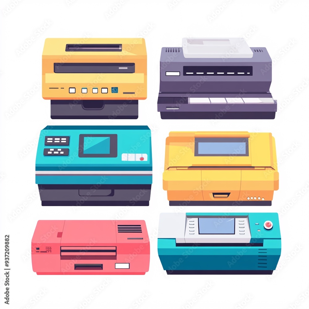 Wall mural 240805 196. a simple vector icon illustration depicting the group of laser printer items at center f