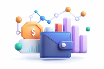 3D Icon as Predictive analytics and wallet concept as A predictive analytics icon paired with a wallet representing the forecasting capabilities of AI in personal finance ideal for isolated vector des