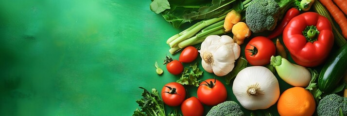 vegetables on green background