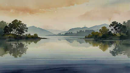 Watercolor Painting: A serene landscape painting captures the essence of minimalism through its simplicity and subdued color palette.