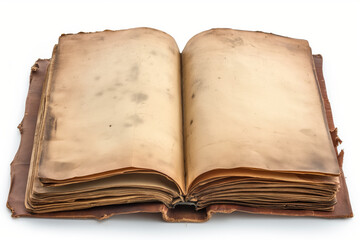 Fototapeta premium Antique LeatherBound Book with Weathered Pages Vintage Literature on White Background