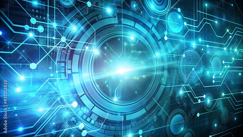 Aufkleber abstract technology background with glowing lines and circles.