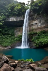 Fototapeta premium waterfall off a rugged cliff, generative ai