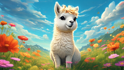 A White Alpaca in a Rainbow Garden: An AI-Generated Illustration for Children s Books