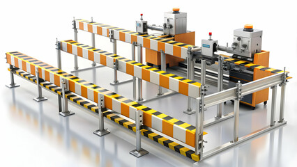 3D Icon as Safety barrier and assembly line concept as A safety barrier paired with an assembly line symbolizing the importance of physical barriers in maintaining safety in manufacturing processes id