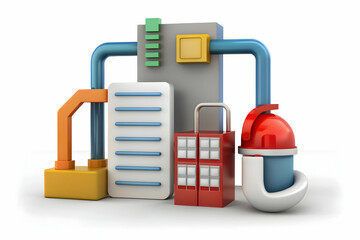 3D Icon as Safety data sheet and manufacturing equipment concept as A safety data sheet paired with manufacturing equipment symbolizing the importance of safety information in industrial processes ide
