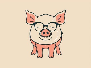 Cute Cartoon Pig Wearing Glasses