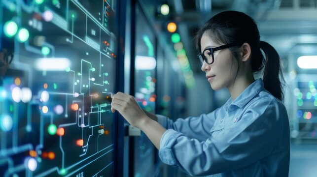 Woman Working on Touchscreen Control Panel