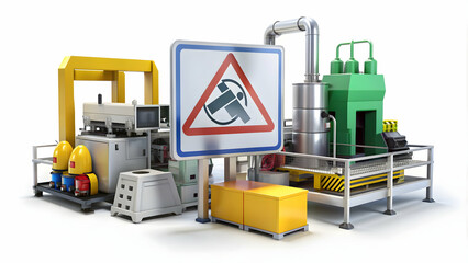 3D Icon as Safety protocols and factory machinery concept as Safety protocols paired with factory machinery representing the importance of safety guidelines in industrial operations perfect for isolat