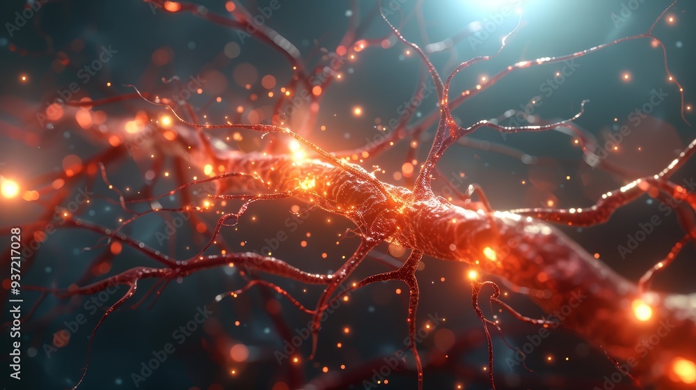 Poster abstract neuron network with glowing particles