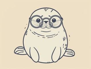 Fototapeta premium Cute Seal with Glasses Cartoon Illustration