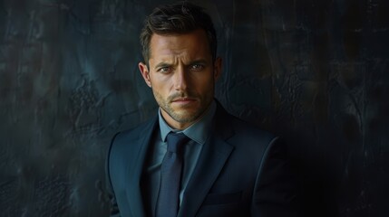 Confident Man in Suit and Tie Looking at Camera