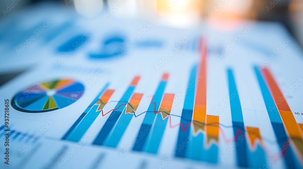 Poster financial graph chart with data analysis, showing growth trends and performance metrics.
