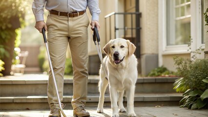 Guide dog: a reliable assistant and faithful friend for the visually impaired.Trained, trained companion and companion for adults and children with disabilities.A faithful assistant to his master.