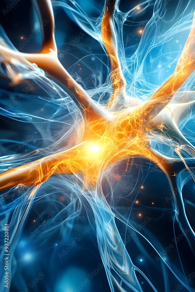 Aufkleber abstract neuron network with glowing light.