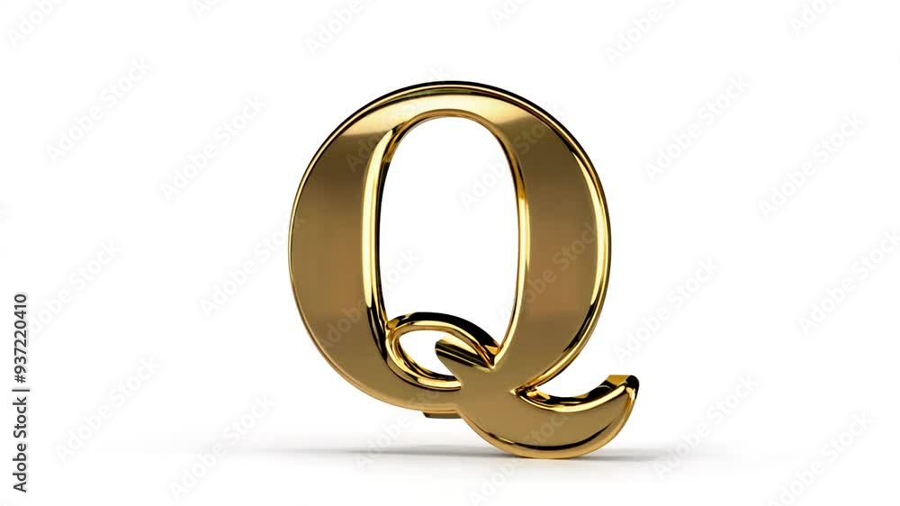 Poster gold letter q displayed on a white background in a modern style generative ai