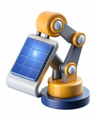 3D Icon as Solar energy and robotic arm concept as Solar energy paired with a robotic arm representing the integration of renewable energy in automated manufacturing perfect for isolated vector design