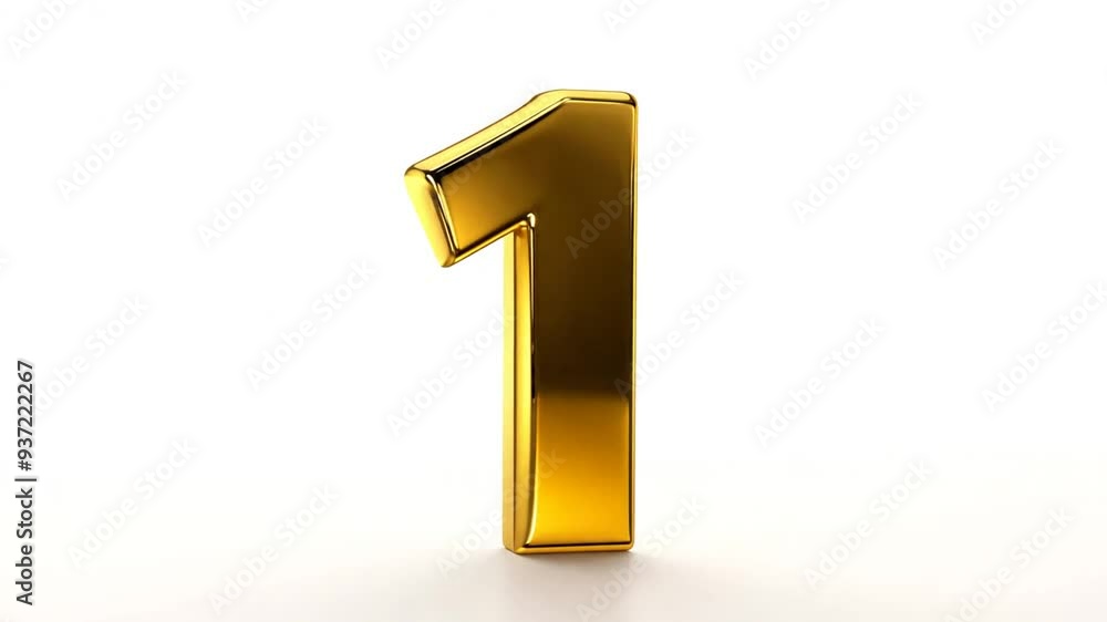 Poster golden number one standing on a bright shiny surface generative ai
