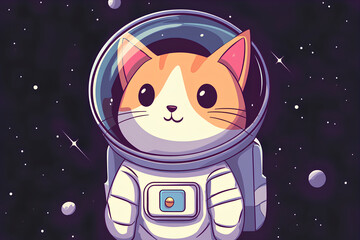 Fototapeta premium cute cat wearing a spacesuit , cartoon style, vector