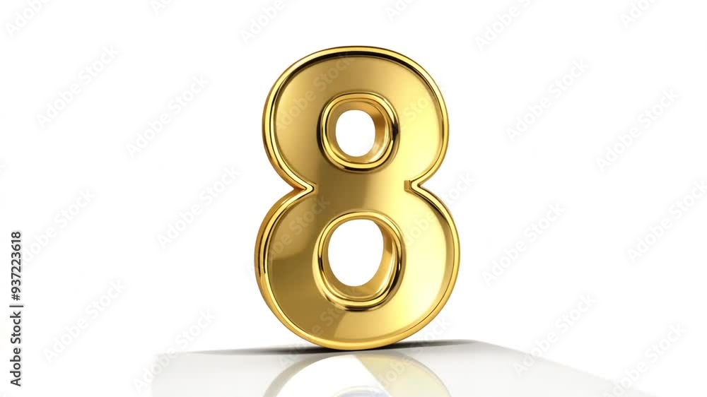 Poster golden number eight with reflective surface on a white background generative ai