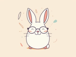 Obraz premium Cute Cartoon Bunny Rabbit Wearing Glasses