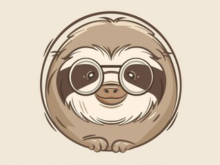 Cute Cartoon Sloth Wearing Glasses