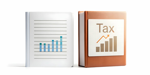 3D Icon as Tax code book and financial analysis concept as A tax code book paired with a financial analysis icon symbolizing the understanding of tax laws and financial implications perfect for isolat