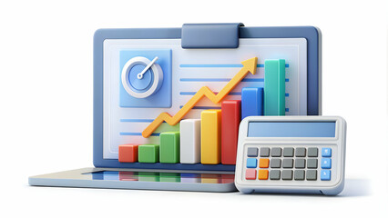 3D Icon as Tax planning software and financial chart concept as Tax planning software paired with a financial chart representing digital tools for strategic tax planning ideal for clean and isolated v