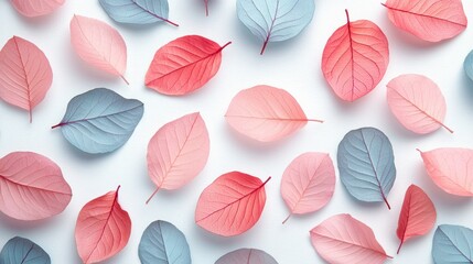 Delicate Spring Foliage in Mint Blue and Coral Pink on White Background - Minimalistic High Resolution Botanical Concept