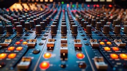 Obraz premium The assortment of dials, levers, and switches embellishing the interface of an audio controller.