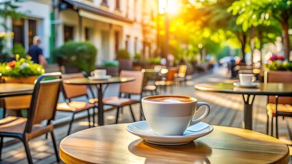 Coffee Break in a Sunny City Cafe.