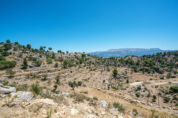 The area of conglomerates of rocks surrounding the ancient city of Selge in Antalya. The area called Avatar Land, named Rocks of Man, because it resembles a standing person, creates a fantastic image.
