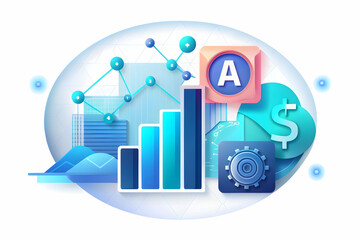 Photo Realistic as AI algorithm and financial strategy concept as An AI algorithm icon paired with a financial strategy representing the strategic application of AI in financial planning ideal for iso