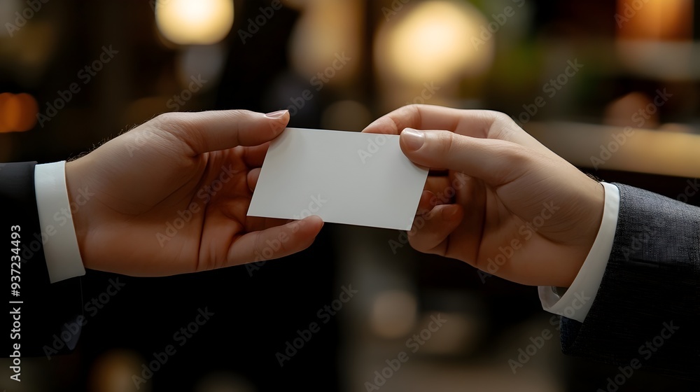 Poster a clean background image showcasing the exchange of business cards between professionals in a networ