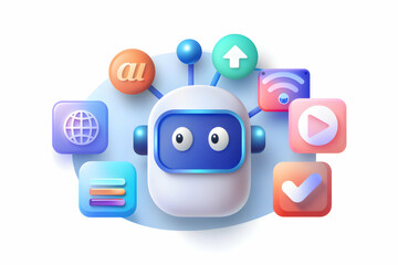 Obraz premium Photo Realistic as AI assistant and social media icon concept as An AI assistant icon paired with a social media icon representing the use of AI in social media marketing perfect for isolated vector d