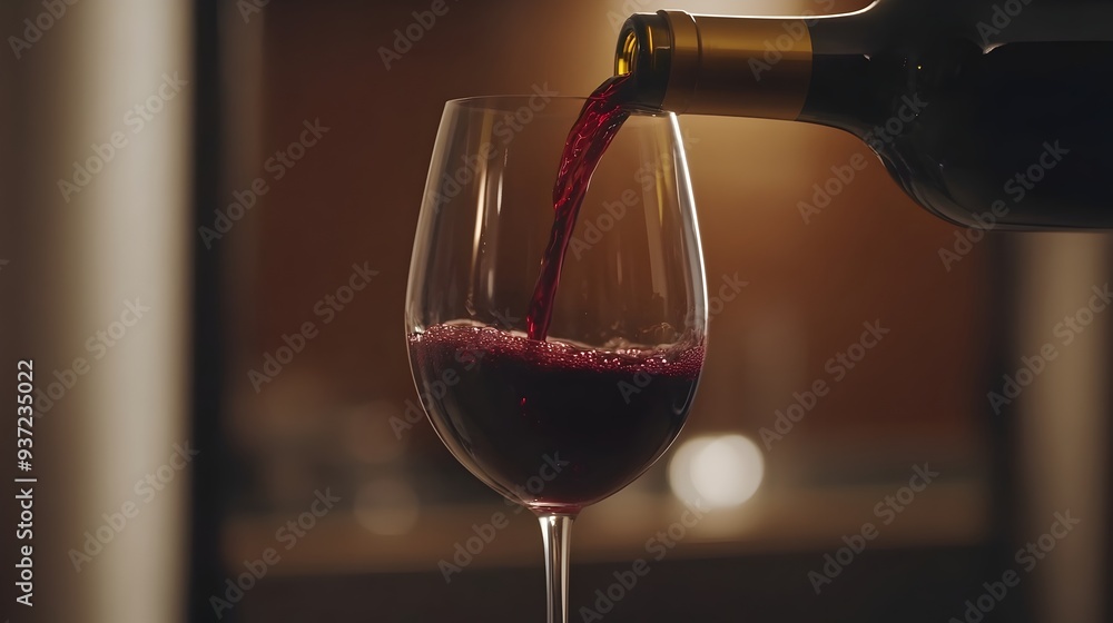 Poster pouring a refined glass of luxurious red wine with an elegant blurred background to create a sophist