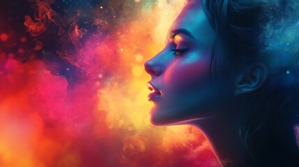 Woman in Colorful Smoke.