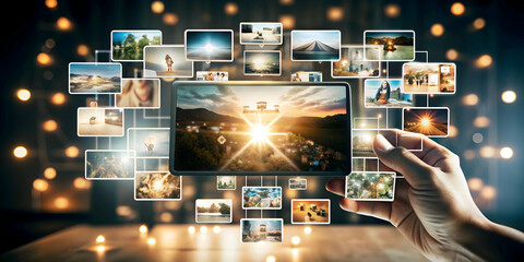 Photo Realistic as AI content curation and blog management concept as An AI content curation icon paired with a blog management icon representing the use of AI in managing and curating blog content id